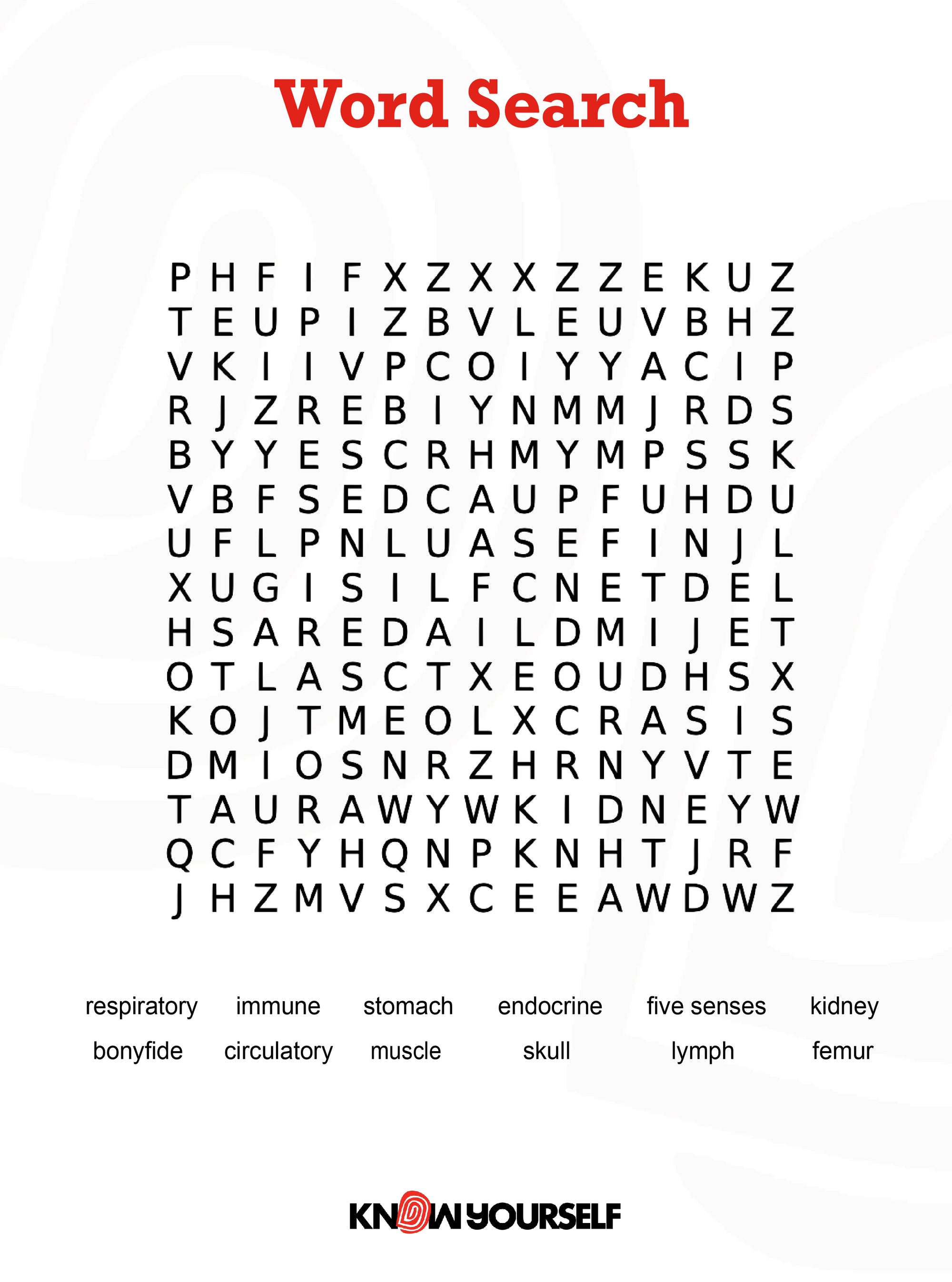 Anatomy Word Search