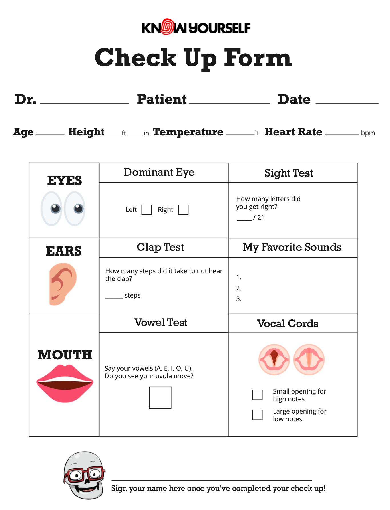 Us Exercise Check Example Become a Doctor with the Check-Up Activity - Know Yourself