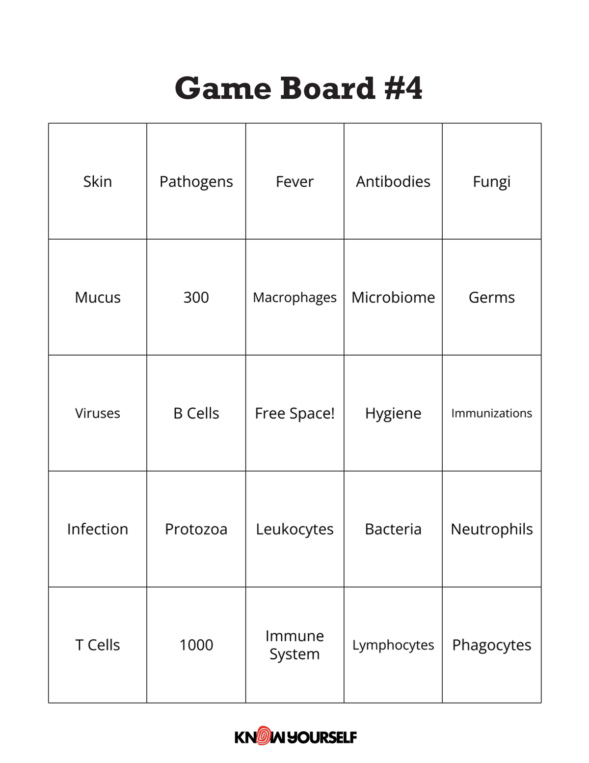 Immune System Bingo - Fun and Educational Download - Know Yourself immune-system-bingo-fun-and-educational-download-know-yourself