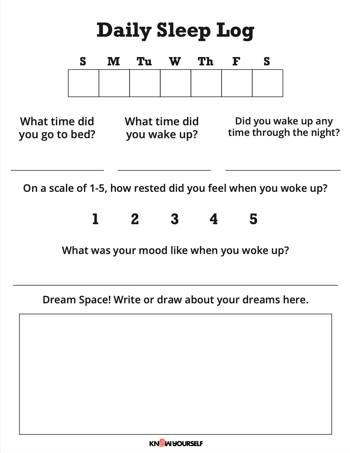 Personal Weekly Sleep Book Health Education for Children