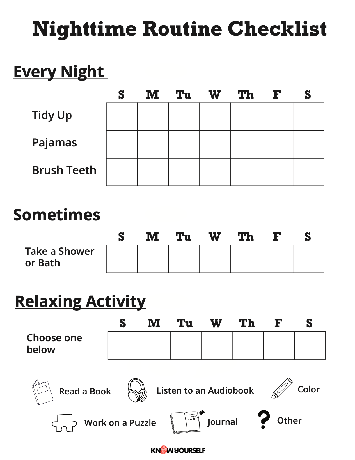 Personal Weekly Sleep Book Health Education for Children